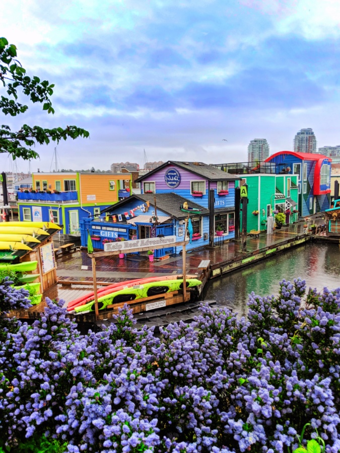 Colorful Fishermans Wharf in the rain Victoria BC 2