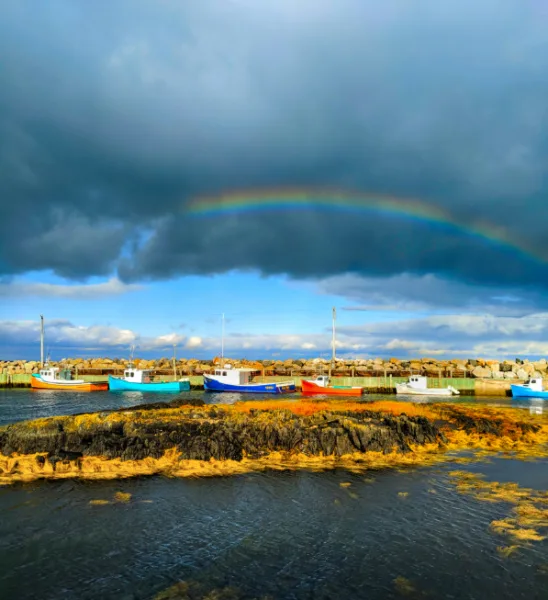 Colorful boats and rainbow at Feltzen South Marina South Shore Nova Scotia 1