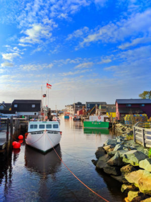 Colorful buildings and boats at Fishermans Cove Halifax Nove Scotia 3