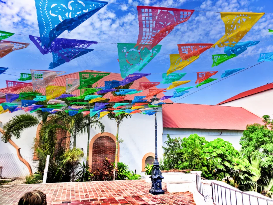 Colorful flags off plaza in Todos Santos Baja California Sur 2
