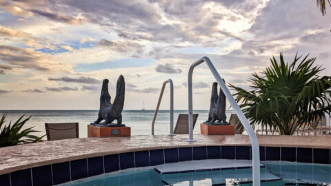 Crocodile Sculptures at Hot Tub at Coconut Beach Resort Key West Florida Keys 3