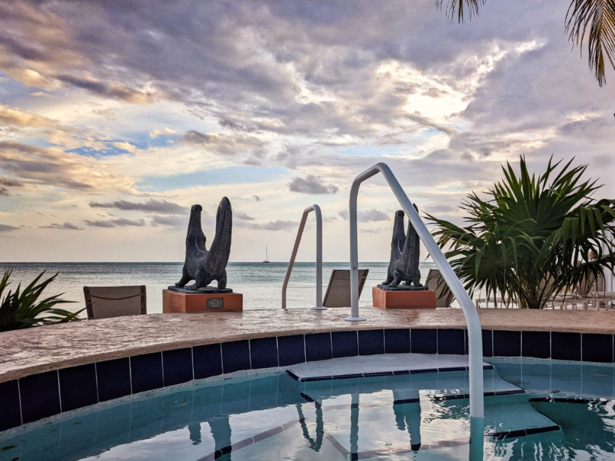 Crocodile Sculptures at Hot Tub at Coconut Beach Resort Key West Florida Keys 3
