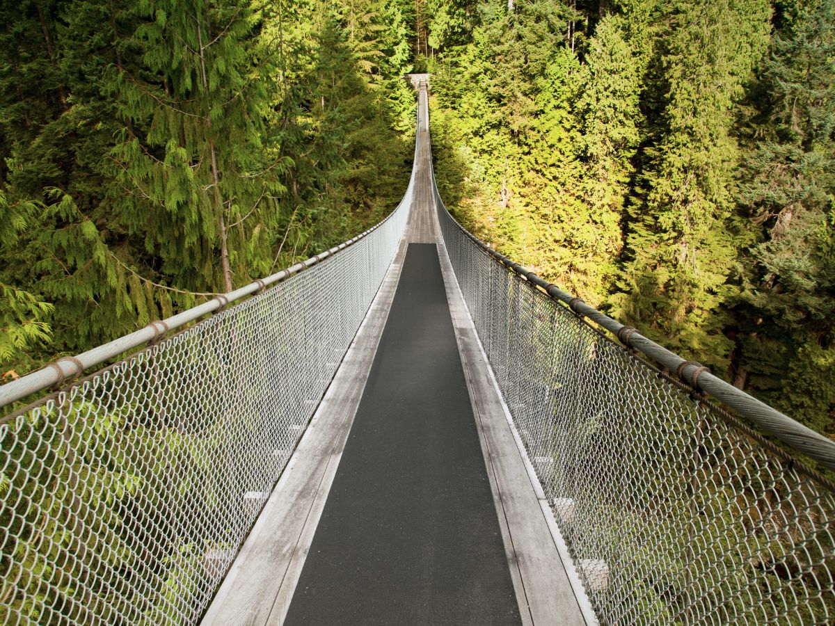 Crossing the Capilano Suspension Bridge in Spring British Columbia