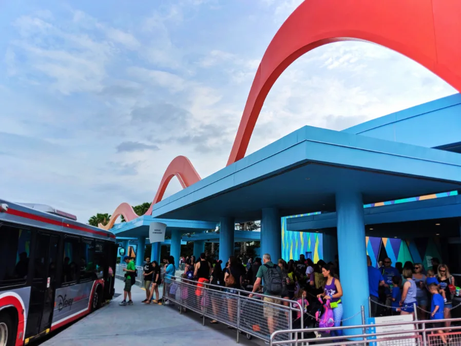 Crowds waiting for Magic Kingdom shuttles at Art of Animation Resort Disney World Florida 2