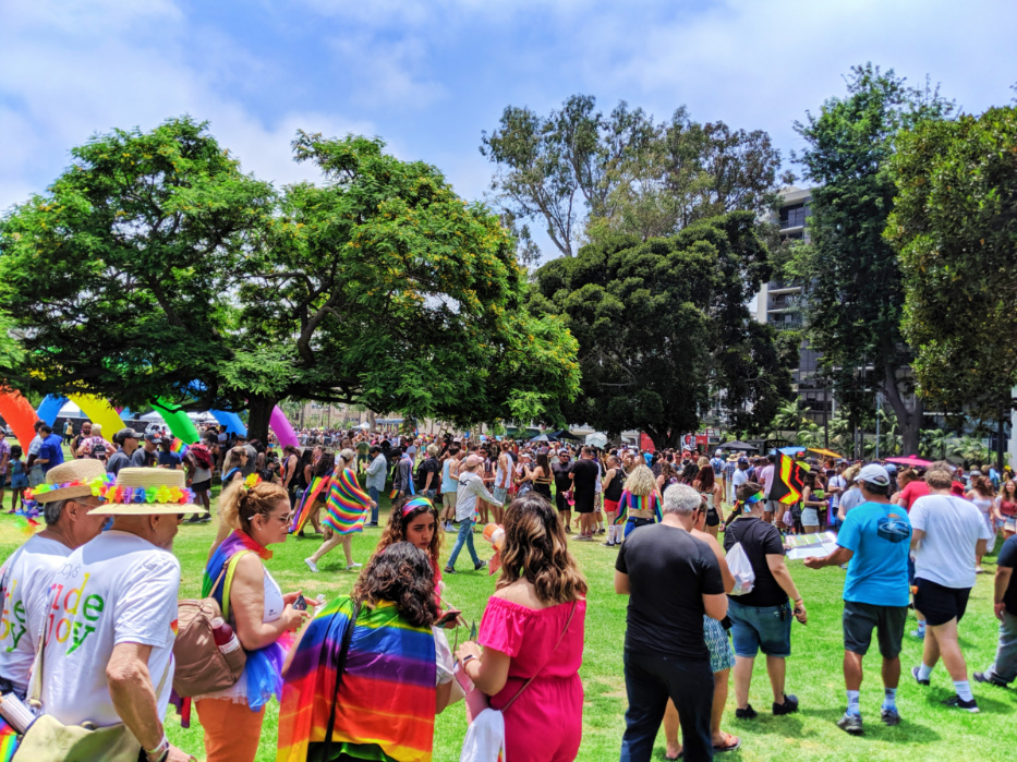 Crowds waiting to get into San Diego Pride Festival Balboa Park 1