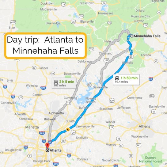 Georgia Waterfalls road trip of - Day Trip Atlanta To Amicalola Falls Map 1 545x545