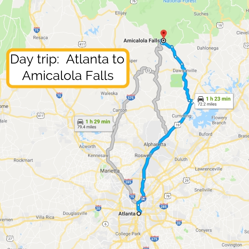 Day trip_ Atlanta to Amicalola Falls map