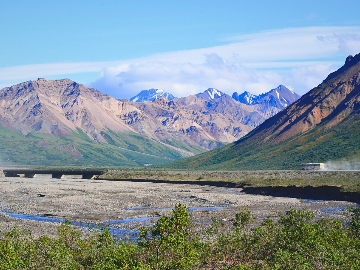 Denali Tundra Wilderness Tour Bus at Toklat River