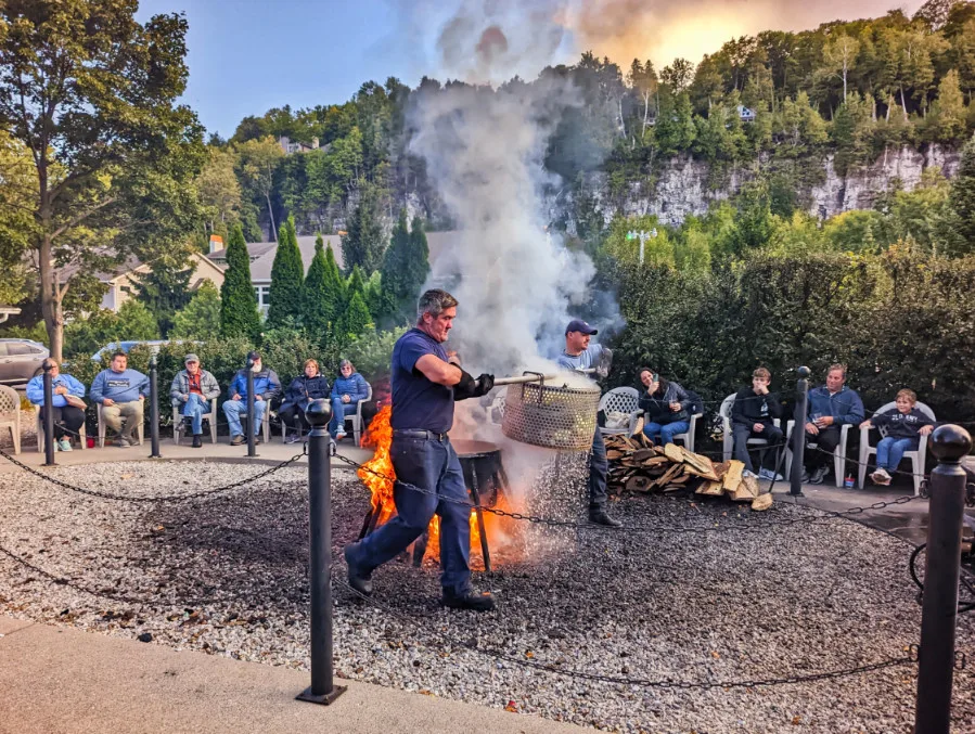 Dinner Prep by Fire at Pelletiers Fish Boil Fish Creek Door County Wisconsin 2