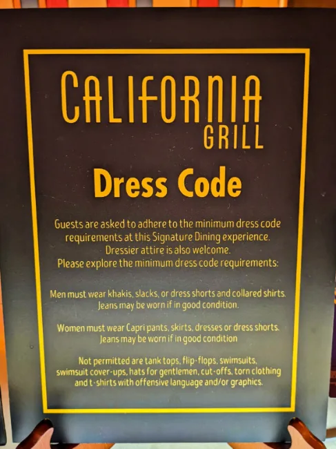 Dress Code at California Grill atop Contemporary Resort Walt Disney World 1