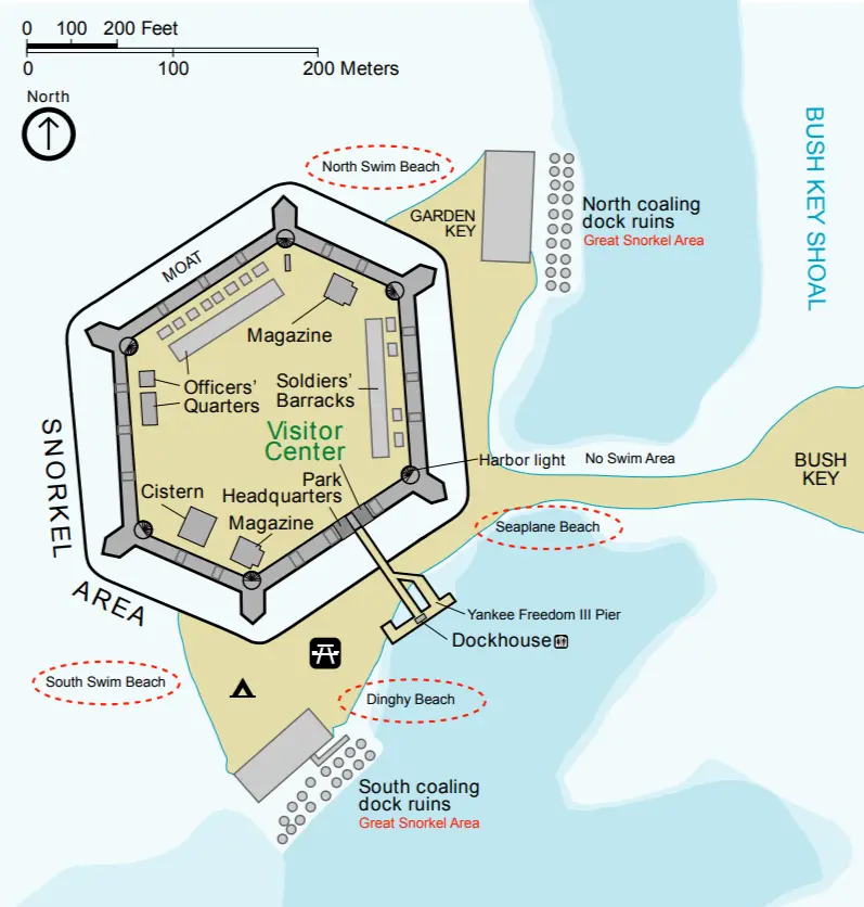 Map of Beaches at Fort Jefferson Dry Tortugas National Park