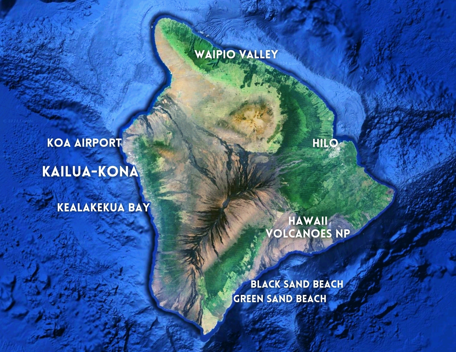 Easy Map of Big Island of Hawaii