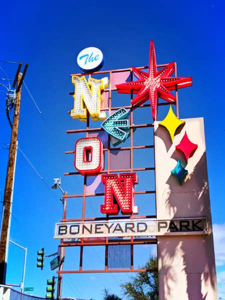 Entrance sign to neon boneyard Neon Museum Las Vegas Nevada 1