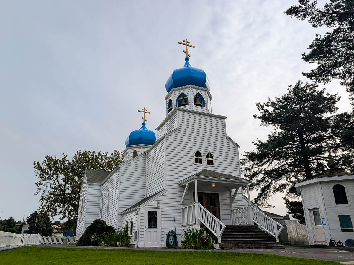 Exterior of Holy Resurrection Russian Orthodox Church in Kodiak Alaska 3