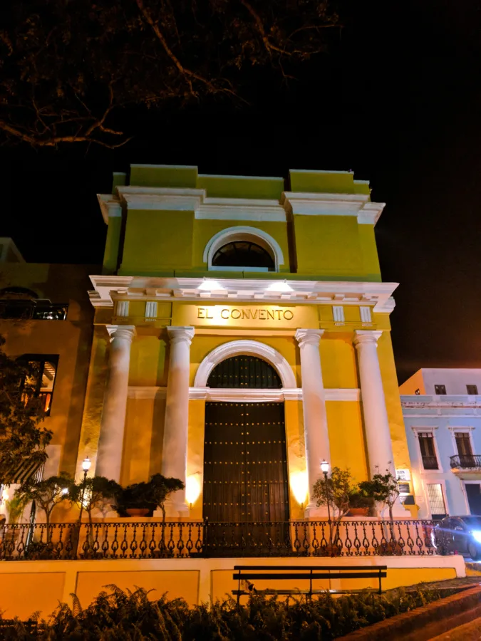 Exterior of Hotel El Convento at Night Old Town San Juan Puerto Rico 2