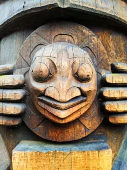 Face on Totem Poles in Pioneer Square Downtown Seattle 1