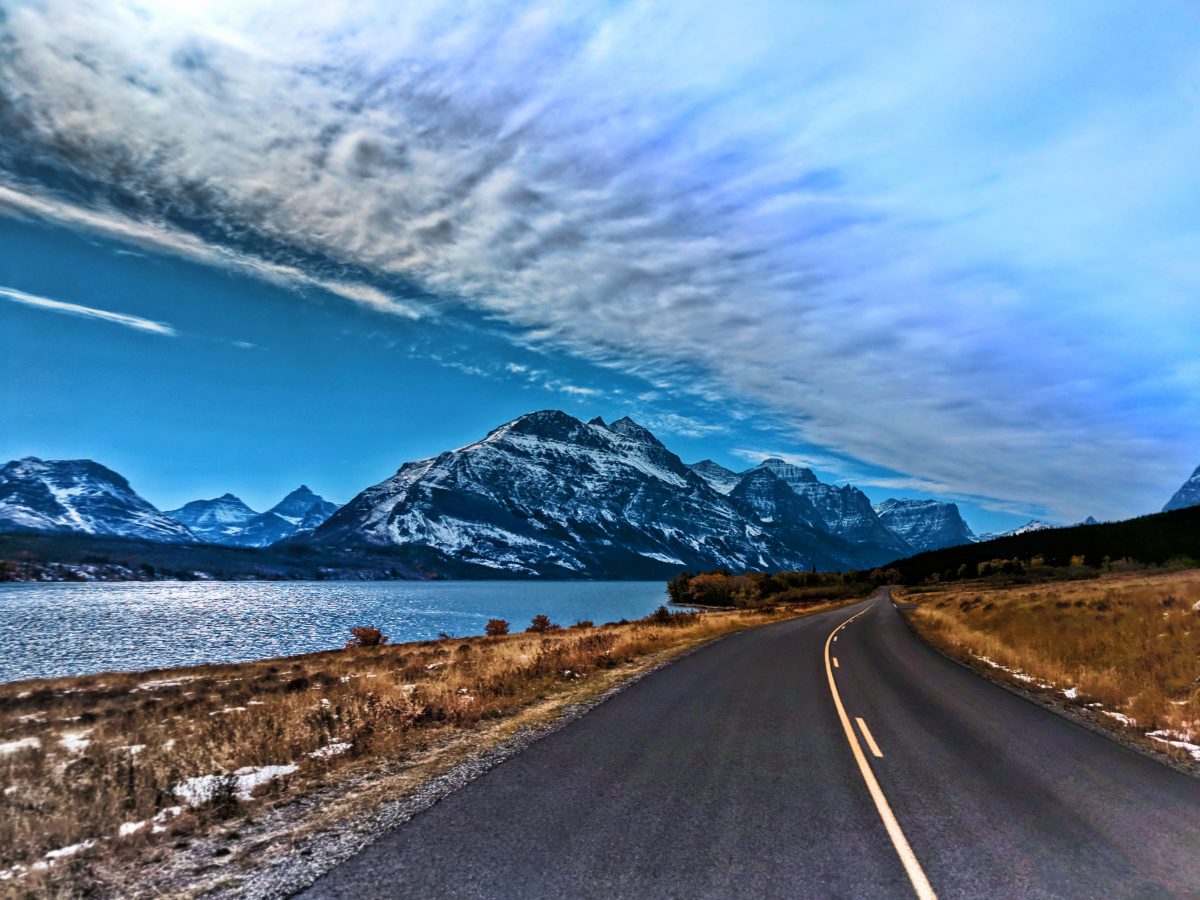 Fall Colors Snowy Mountains at St Mary Lake Rising Sun Glacier National Park 3