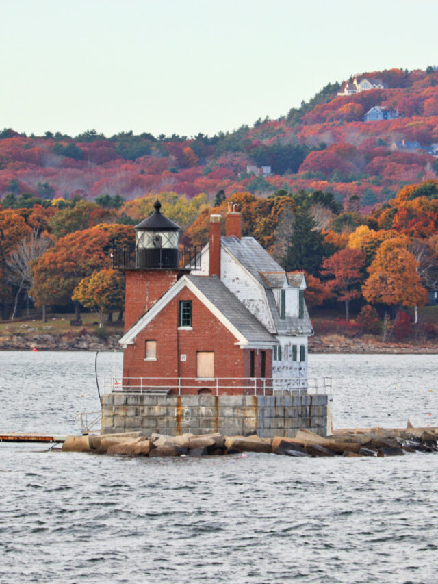 Fall Colors at Rockland Breakwater Lighthouse from Matinicus Ferry Midcoast Maine