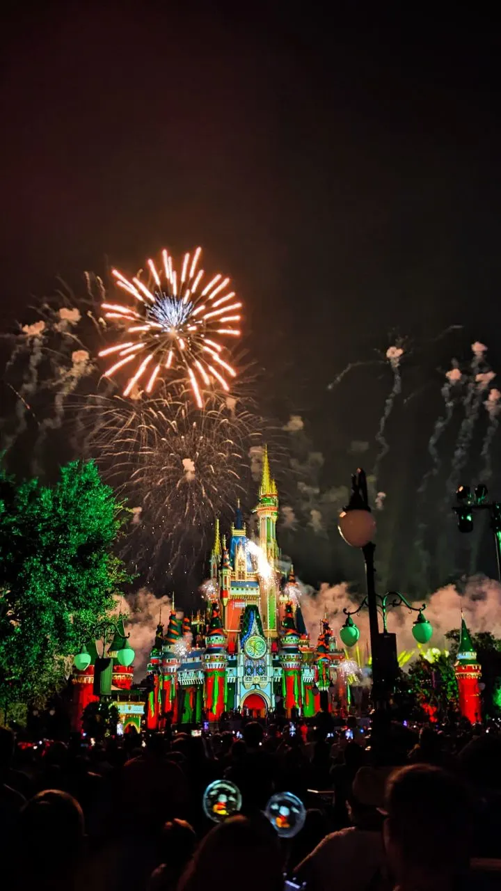 Fireworks at Cinderellas Castle Magic Kingdom at Christmas Walt Disney World