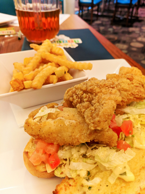 Fried Grouper sandwich at Galaxy Bowl Universal Cabana Bay Resort Orlando 1