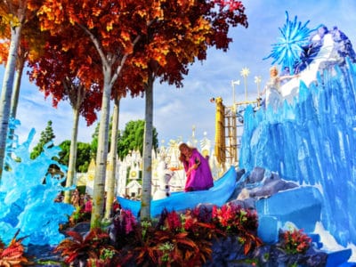 Frozen Float in Magic Happens Parade in front of Small World Disneyland 2020 1