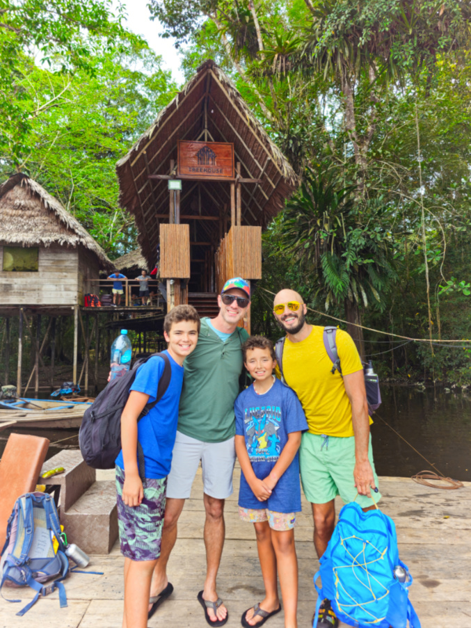 Full Taylor Family Arriving at Treehouse Lodge in Amazon Rainforest Peru 1