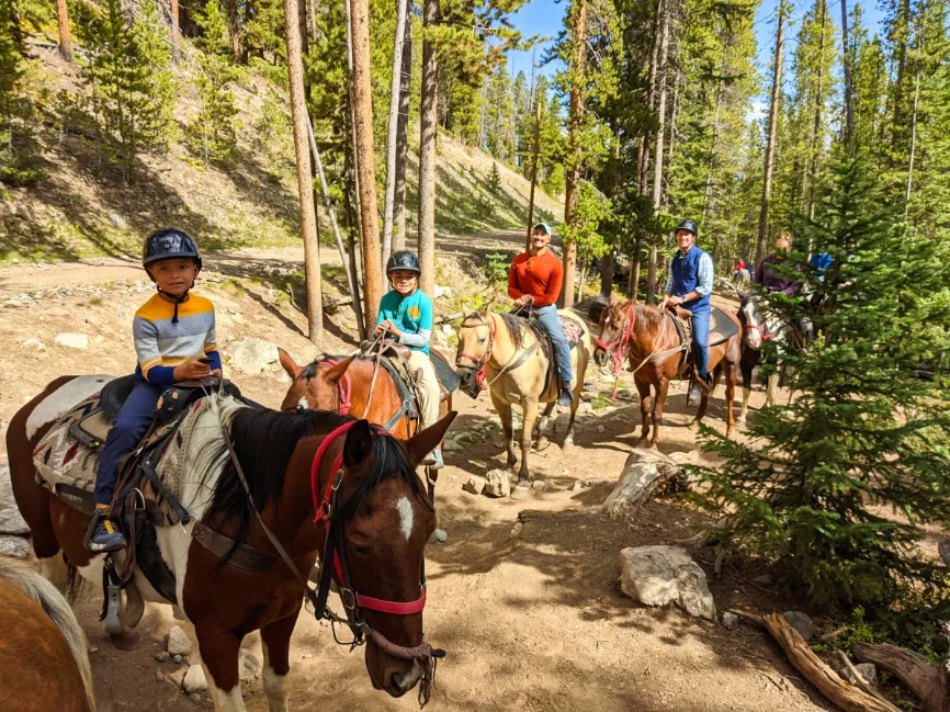Full Taylor Family Riding Horses at Breckenridge Stables in Summer Breckenridge Colorado 3