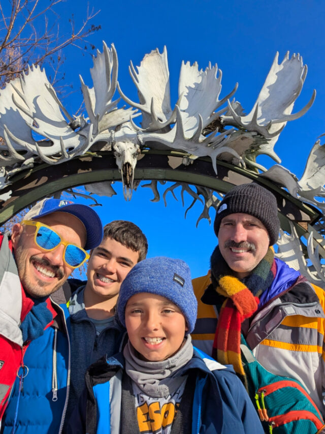 Full Taylor Family at Antler Arch in downtown Fairbanks Alaska 1