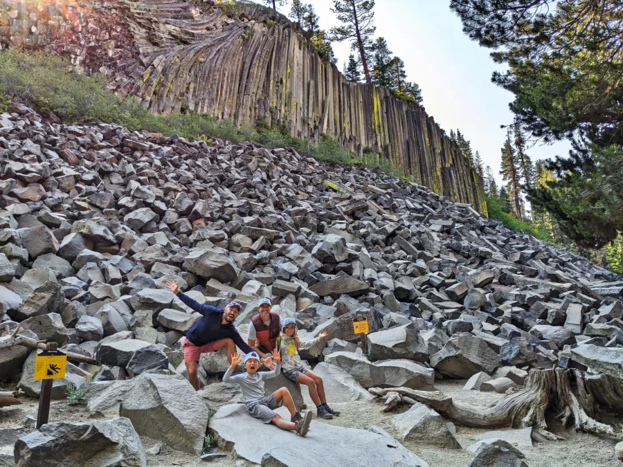 Full Taylor Family at Basalt Rock Formations at Devils Postpile National Monument Mammoth Lakes California 1