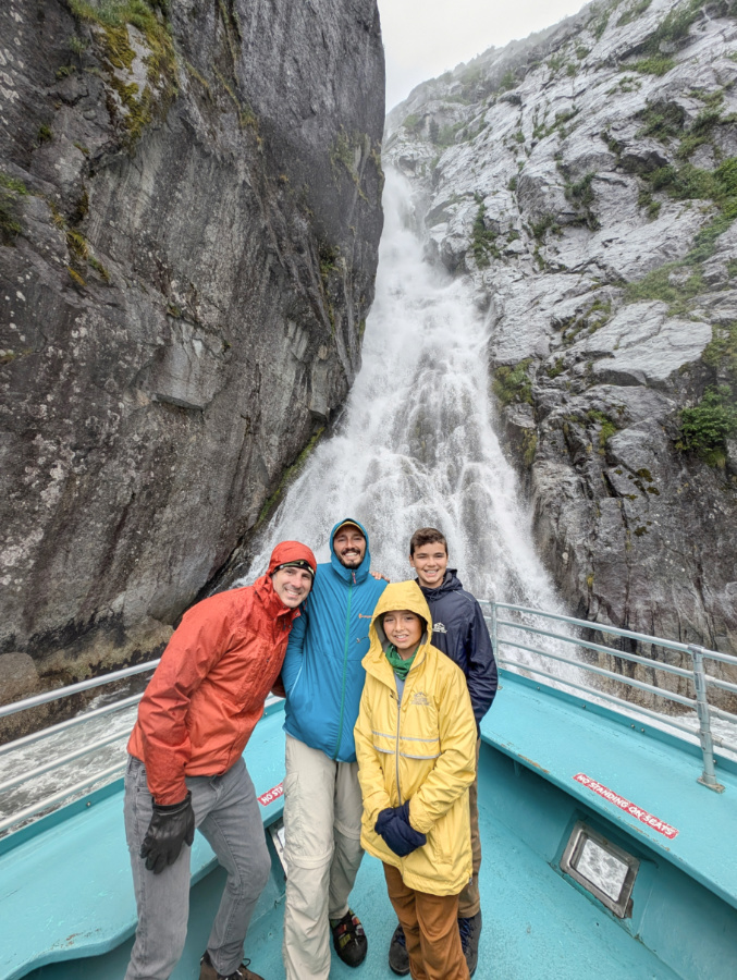 Full Taylor Family at Cataract Falls in Kenai Fjords National Park Alaska 1