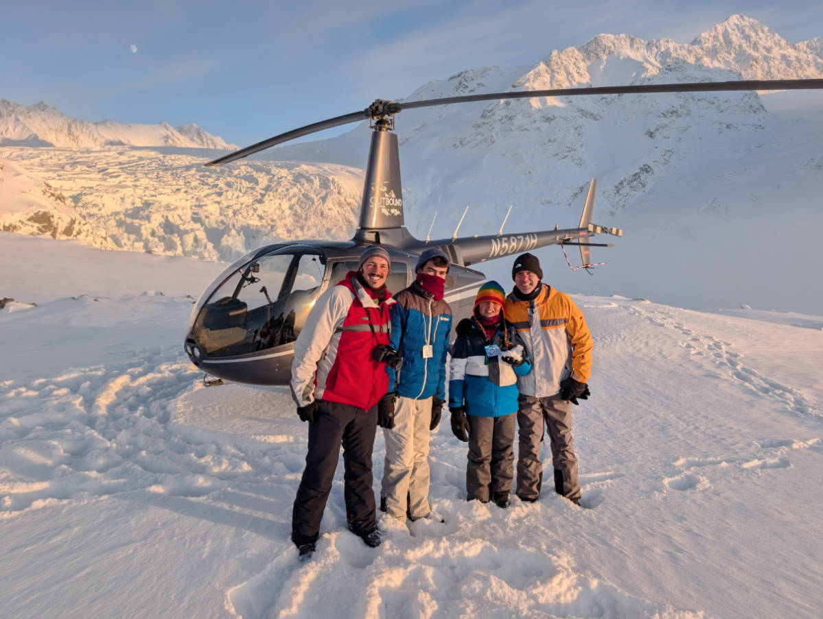 Full Taylor Family at Golden Hour on Chugach Mountains from Helicopter with Outbound Heli Adventures Palmer Alaska 2