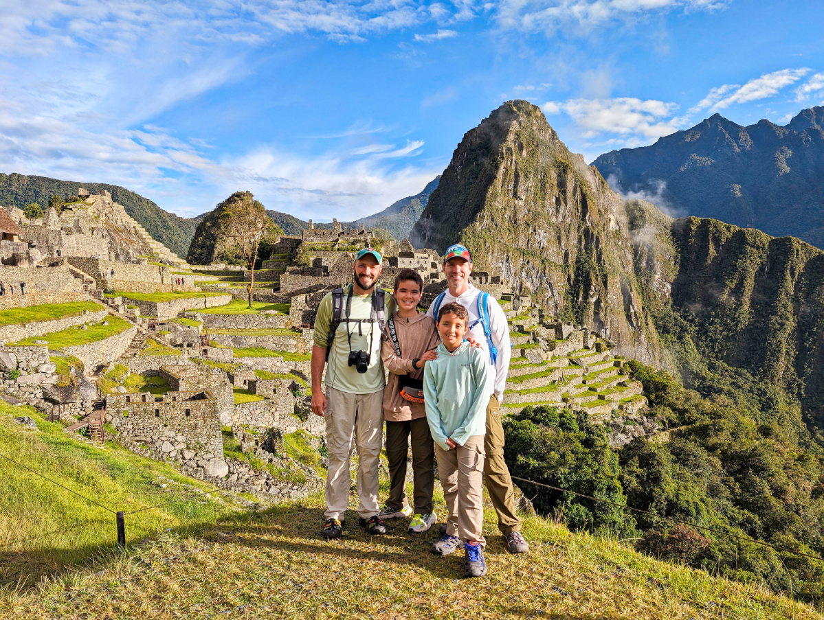 Full Taylor Family at Inca Ruins at Machu Picchu Andes Peru 1
