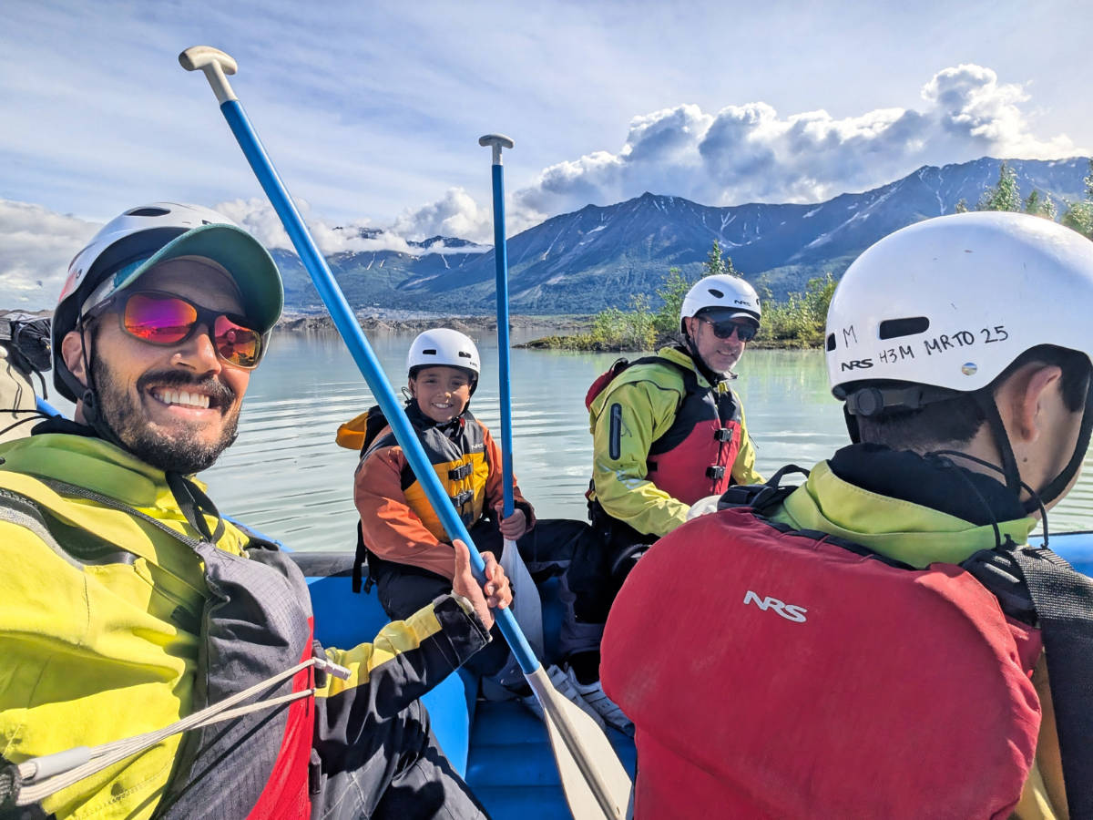 Full Taylor Family at Kennicott Glacial Lake for Whitewater Rafting with McCarthy River Tours McCarthy Alaska