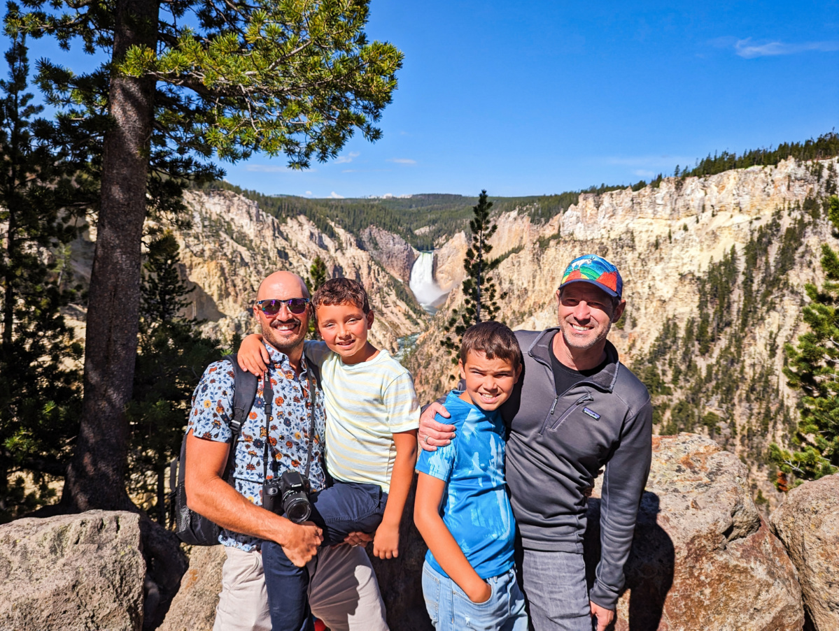 Full Taylor Family at Lower Falls at Grand Canyon of Yellowstone National Park Wyoming 4
