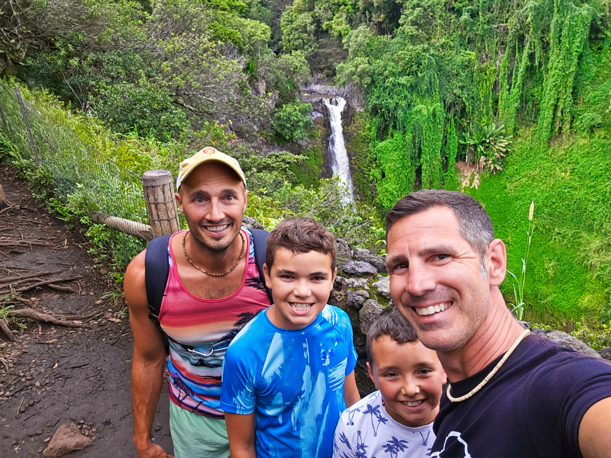 Full Taylor Family at Makahiku Falls in Haleakala National Park Maui Hawaii 1