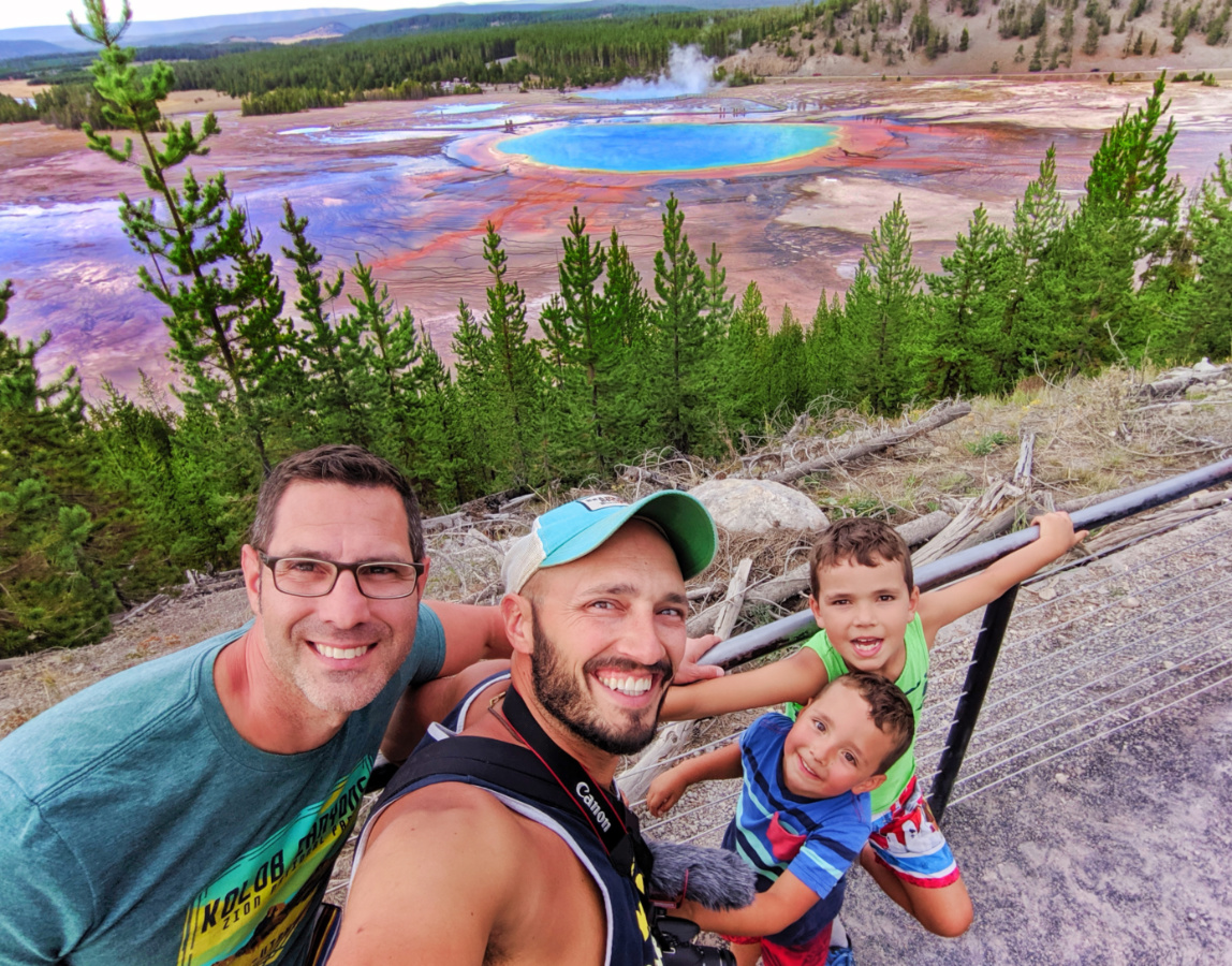 Full Taylor Family at Overlook view of Grand Prismatic Spring Yellowstone NP Wyoming 1