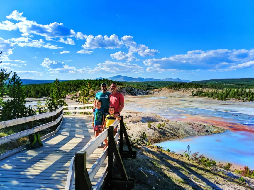 Full Taylor Family at Porcelain Basin at Norris Geyser Basin Yellowstone NP 1