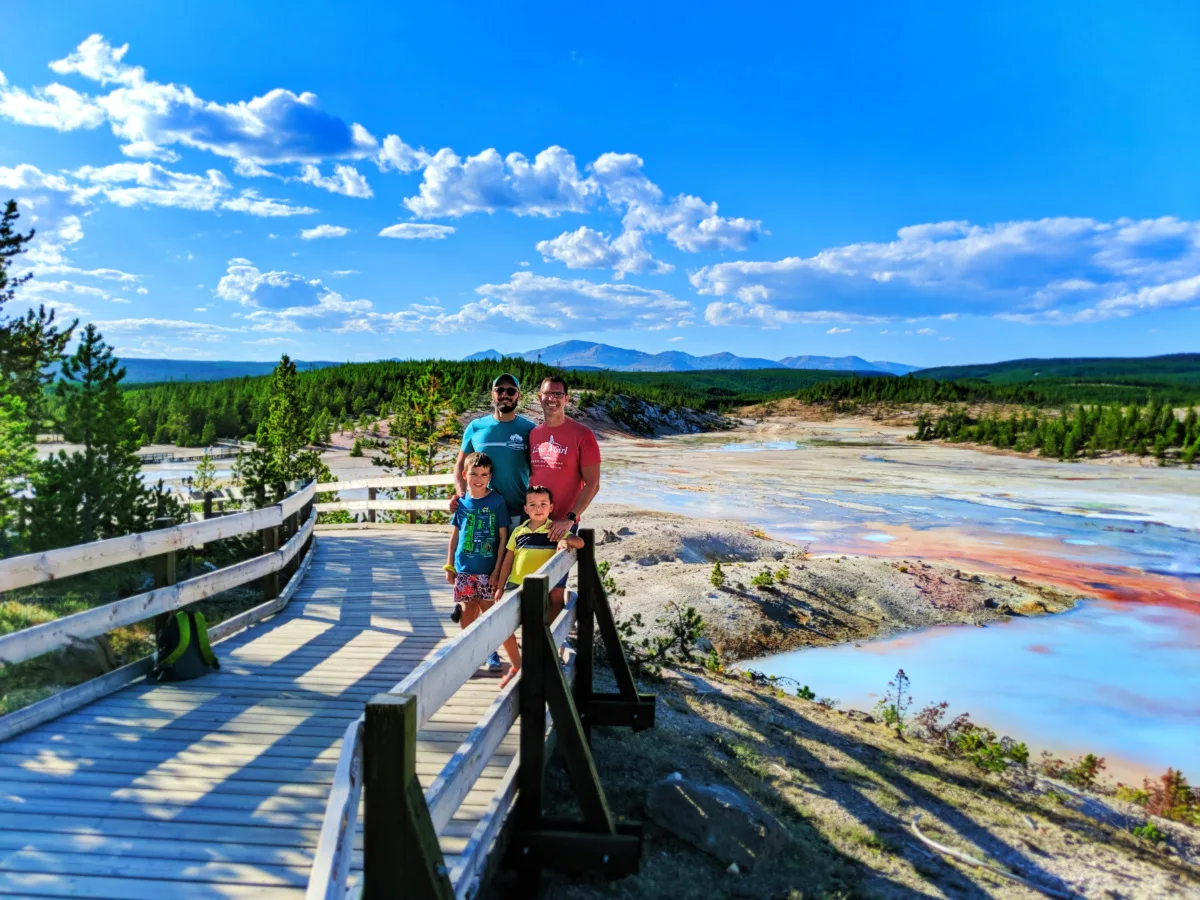 Full Taylor Family at Porcelain Basin at Norris Geyser Basin Yellowstone NP 2