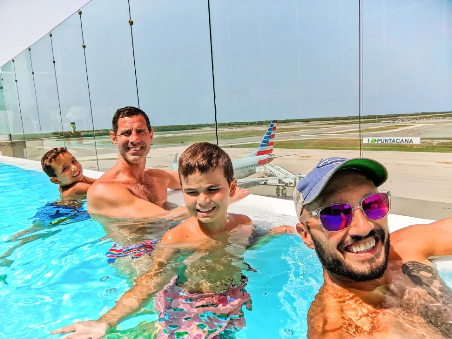 Full Taylor Family at Rooftop Pool Lounge at PUJ Punta Cana International Airport Dominican Republic 4