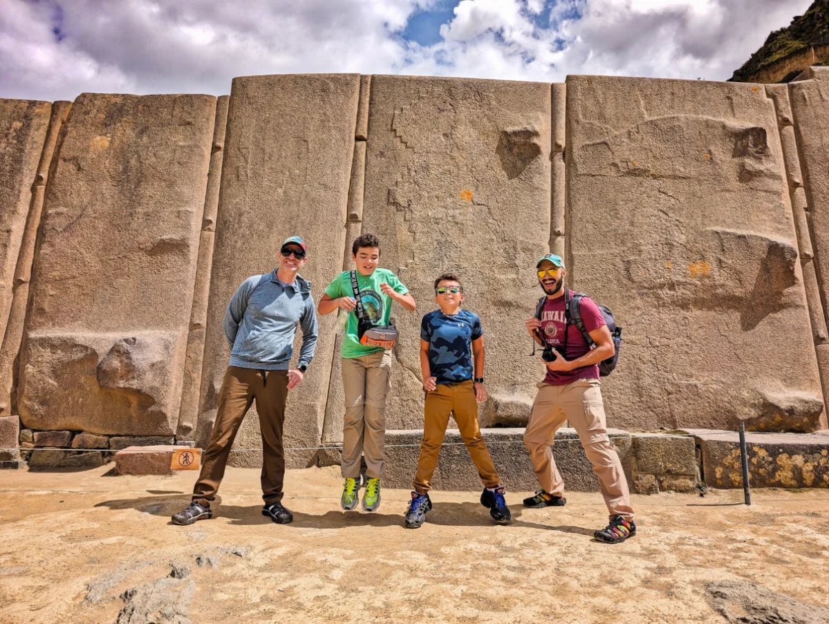 Full Taylor Family atop Inca Ruins at Ollantaytambo Sacred Valley Andes Peru 1