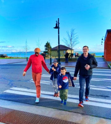 Full Taylor Family crossing street in Port Townsend Washington 2
