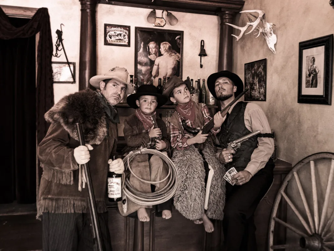 Full Taylor Family dressing in costumes Montana Picture Gallery photo studio Virginia City Montana 4d
