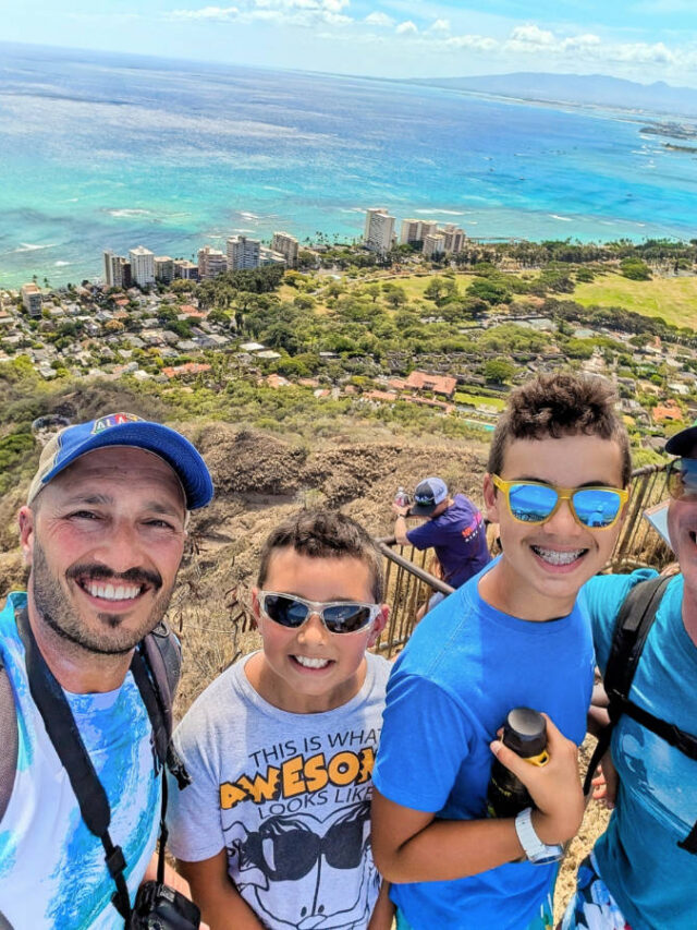 Full Taylor Family hiking at Diamond Head State Monument Honolulu Oahu Hawaii 1