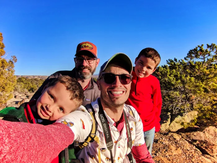 Full Taylor Family hiking at Petrified Forest State Park Escalante Utah 1