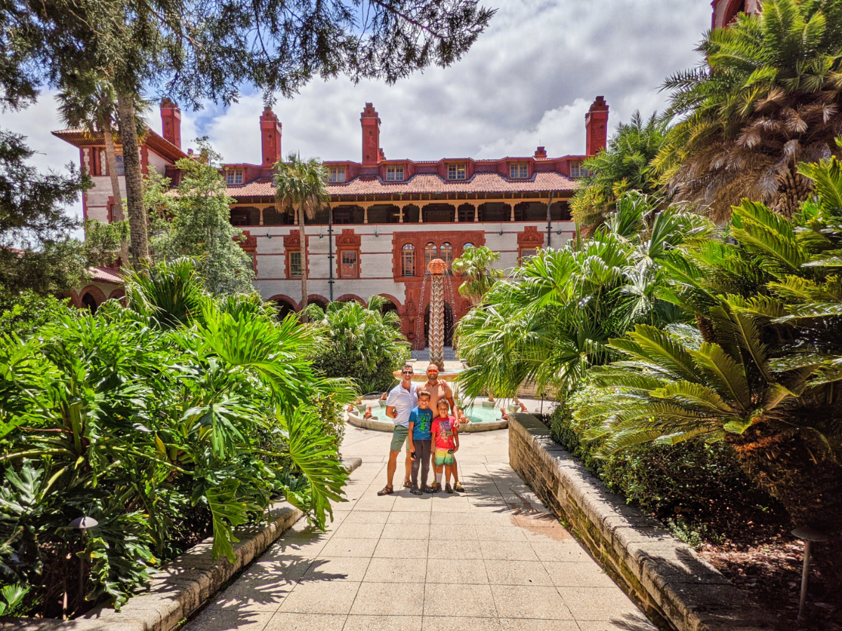 Full Taylor Family in Courtyard at Flagler College Saint Augustine Florida 2