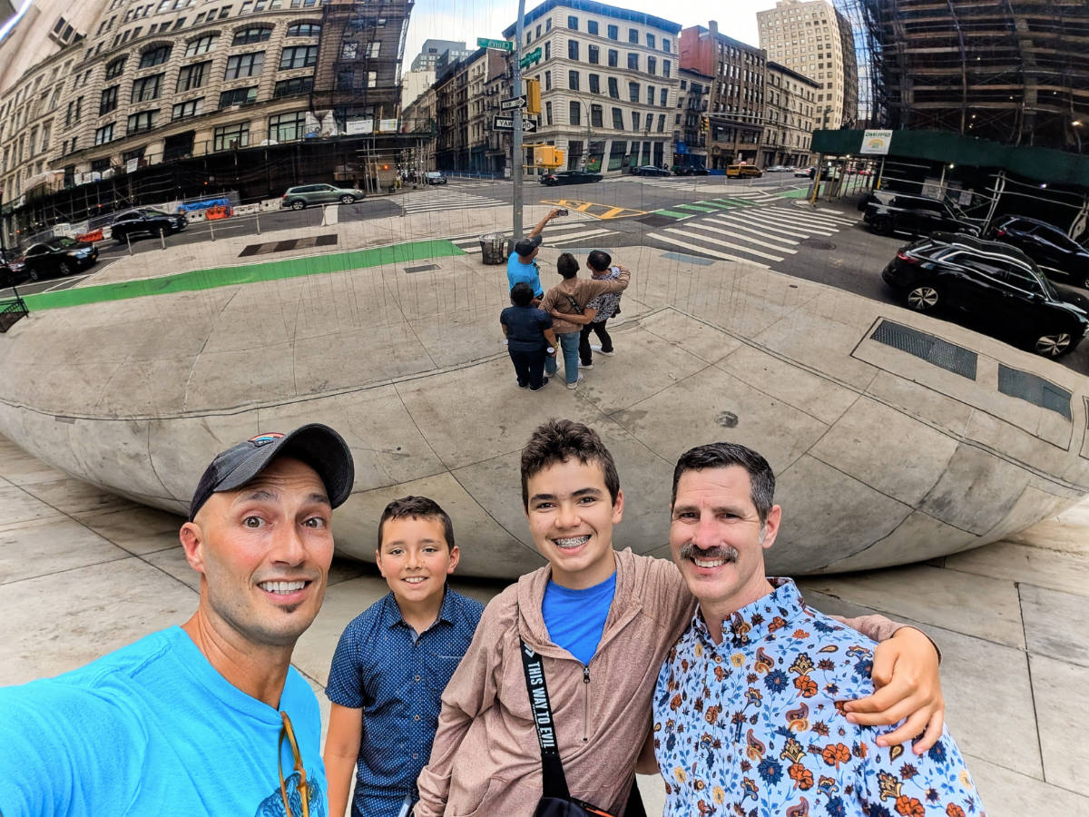 Full Taylor Family in Tribeca Cloud Gate Bean Sculpture Manhattan New York City 2