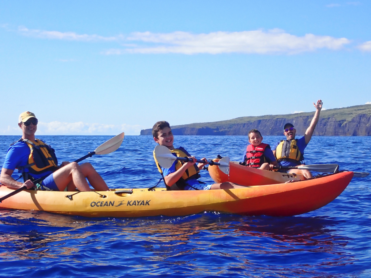 Full Taylor Family kayaking from UnCruise Safari Explorer at Lanai Hawaii 1