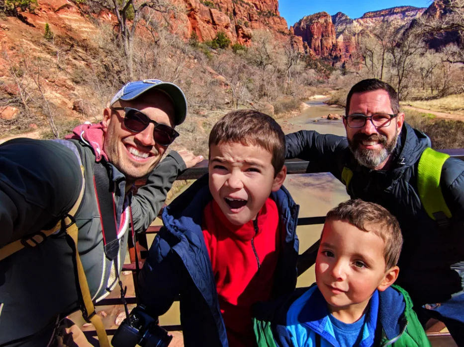 Full Taylor Family on Virgin River flowing through Zion National Park Utah 1