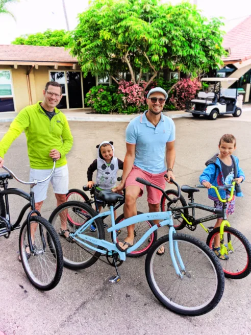 Full Taylor Family riding bikes at Best Western Island Palms Hotel San Diego California 1