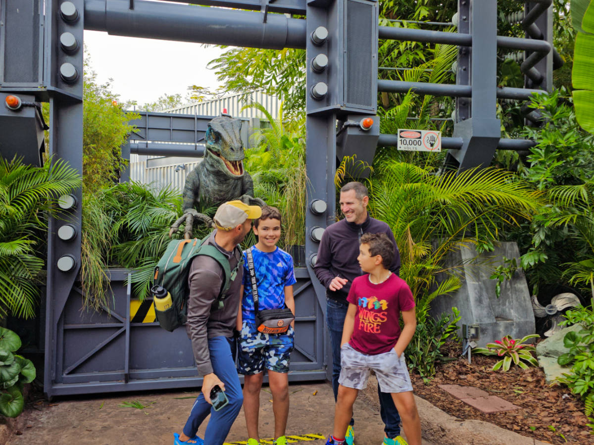 Full Taylor Family with Blue Velociraptor Jurassic Park at Islands of Adventure Universal Orlando Resort